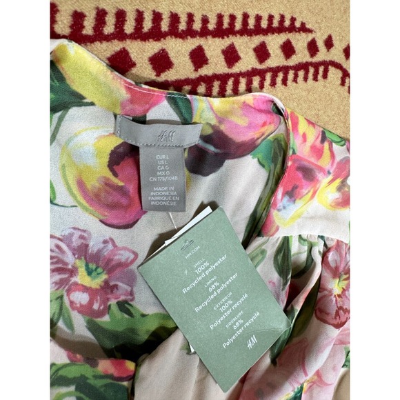 H&M CONSCIOUS Pink Floral Chiffon Maxi Dress Sleeveless Keyhole Neck NEW Size L - Picture 3 of 8